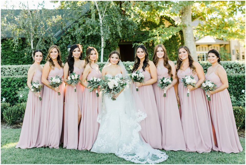 bride and bridesmaids photo blush pink dress | Temecula Ponte Winery Wedding Photographer | Kristine Marie Photography