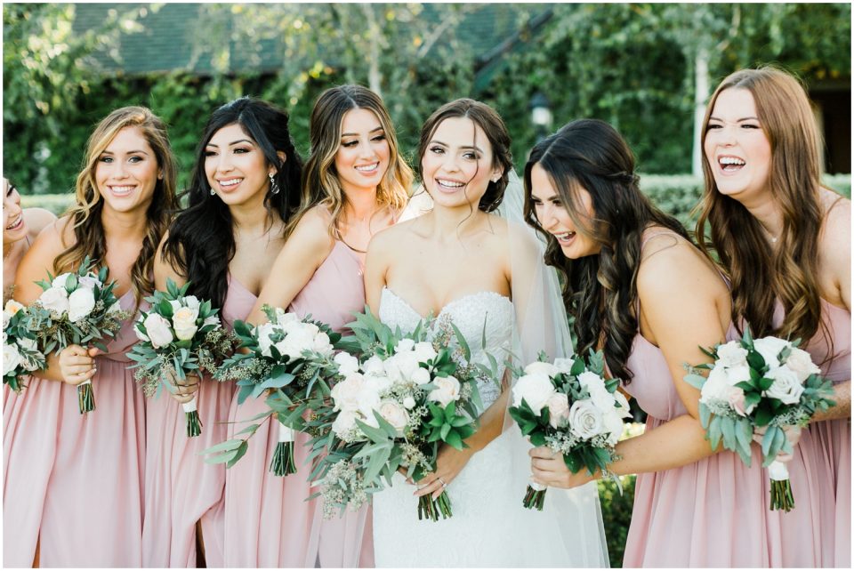 bridesmaids in pink dress photo | Temecula Ponte Winery Wedding Photographer | Kristine Marie Photography