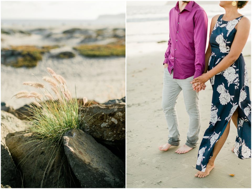 engaged couple holding hands at beach Hotel Del coronado Beach Engagement Pictures San Diego Engagement Photographer Kristine Marie Photography