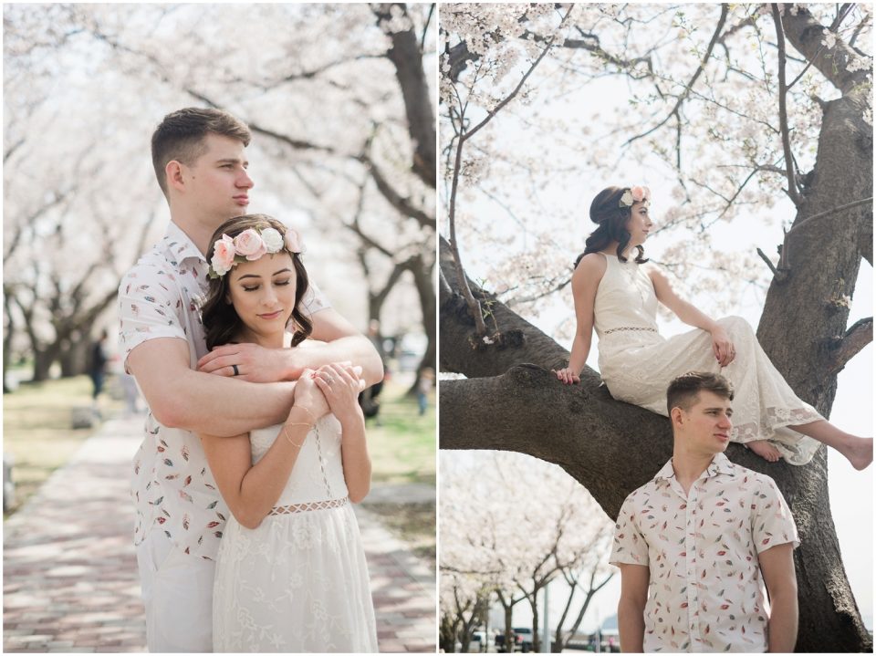 bride in tree Yokosuka Couple's Photographer | Tokyo Cherry blossom pictures 