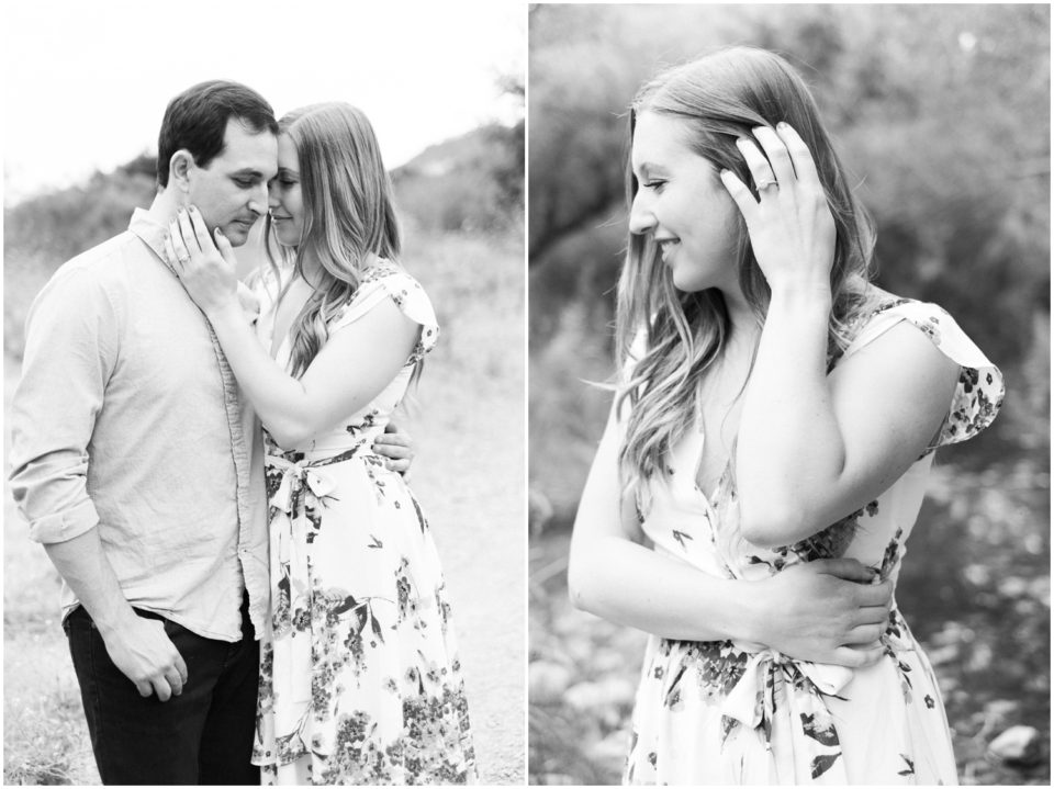 black and white romantic photo of engaged couple Los Penasquitos Canyon Preserve Engagement Pictures | San Diego Engagement Photographer © Kristine Marie Photography