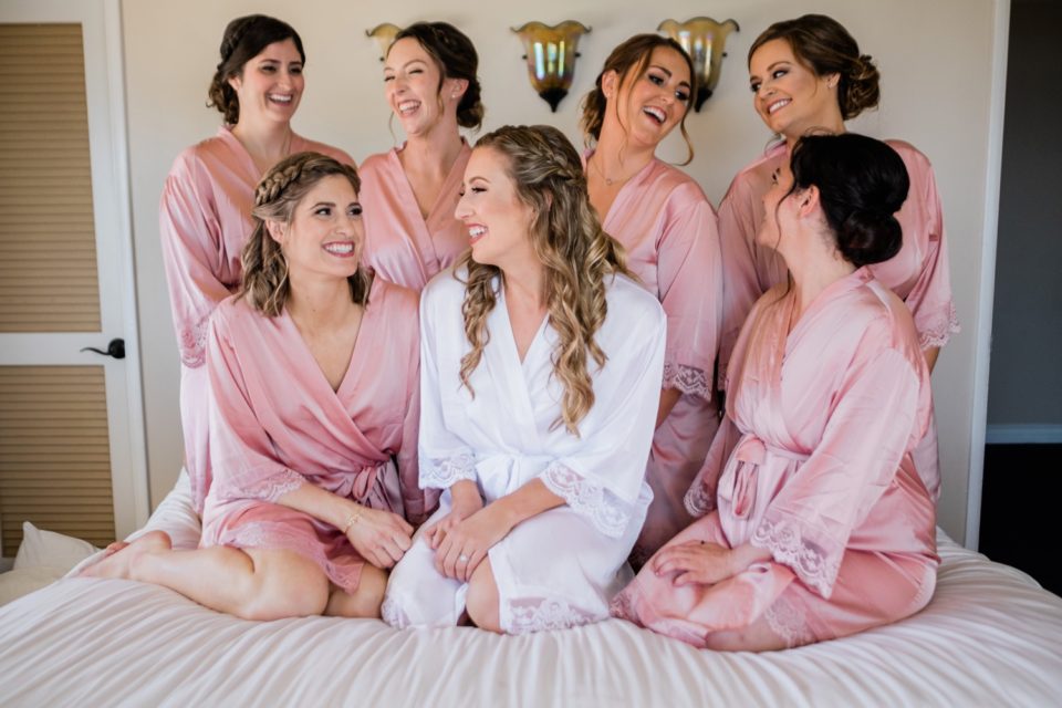 Bridesmaids in matching robes getting ready Los Willows Wedding Photo | Fallbrook San Diego Wedding Photographer | © Kristine Marie Photography (2)