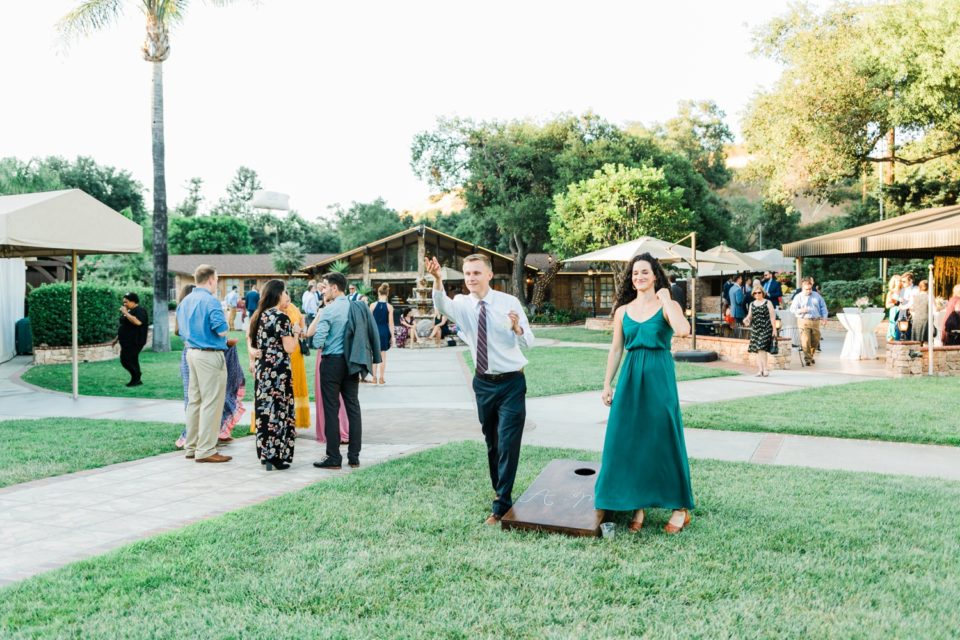 cocktail hour corn hole game Los Willows Wedding Photo | Fallbrook San Diego Wedding Photographer | © Kristine Marie Photography (63)