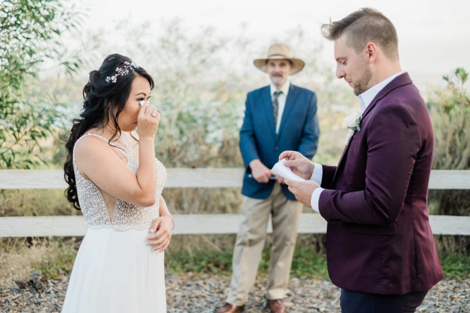 Bride crying exchange of wedding vows | San Diego Elopement Photographer