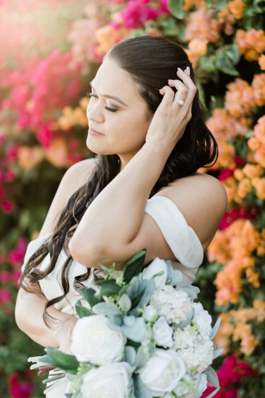 Bride colorful bouainvillea flowers San Diego Wedding Photographer © Kristine Marie Photography