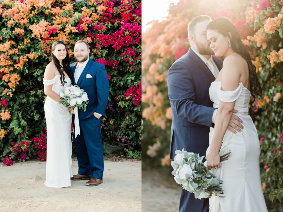 Bride and Groom portrait bougainvillea flowers San Diego Wedding Photographer © Kristine Marie Photography