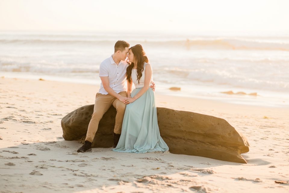 Couple on a rock at Windandsea Beach San Diego  | La Jolla Engagement Photographer | © Kristine Marie Photography