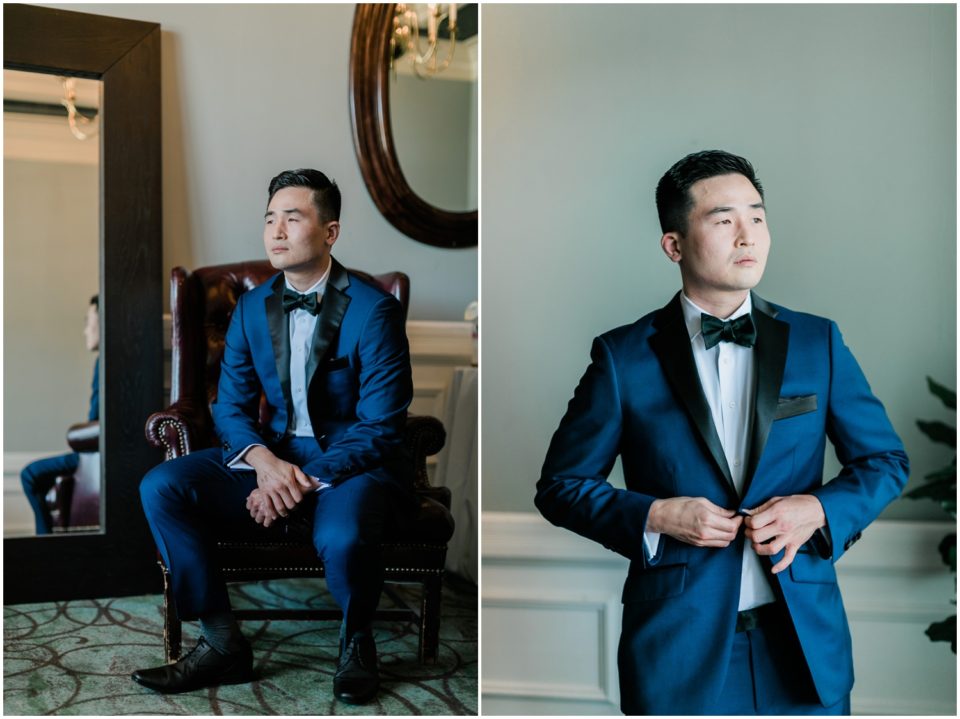 groom in custom blue suit | Carmel Mountain Ranch | CMR Estate San Diego Wedding Photographer | © Kristine Marie Photography