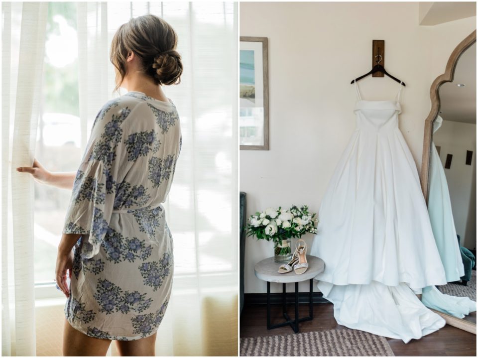 bride in white and blue robe looking out the window photo | Ole Hanson Beach Club San Clemente Wedding Photographer | © Kristine Marie Photography