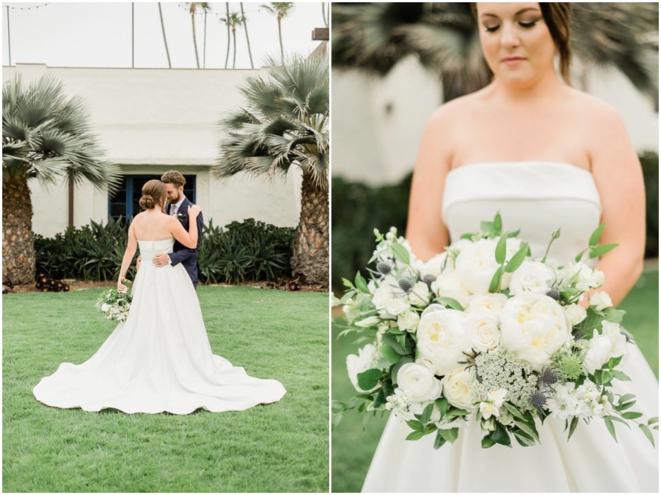 bride holding classic white bouquet photo | Ole Hanson Beach Club San Clemente Wedding Photographer | © Kristine Marie Photography