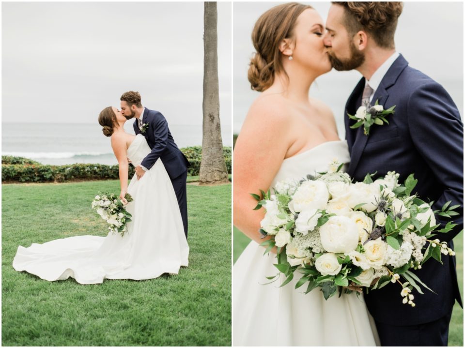 bride and groom kissing venue by the beach photo | Ole Hanson Beach Club San Clemente Wedding Photographer | © Kristine Marie Photography