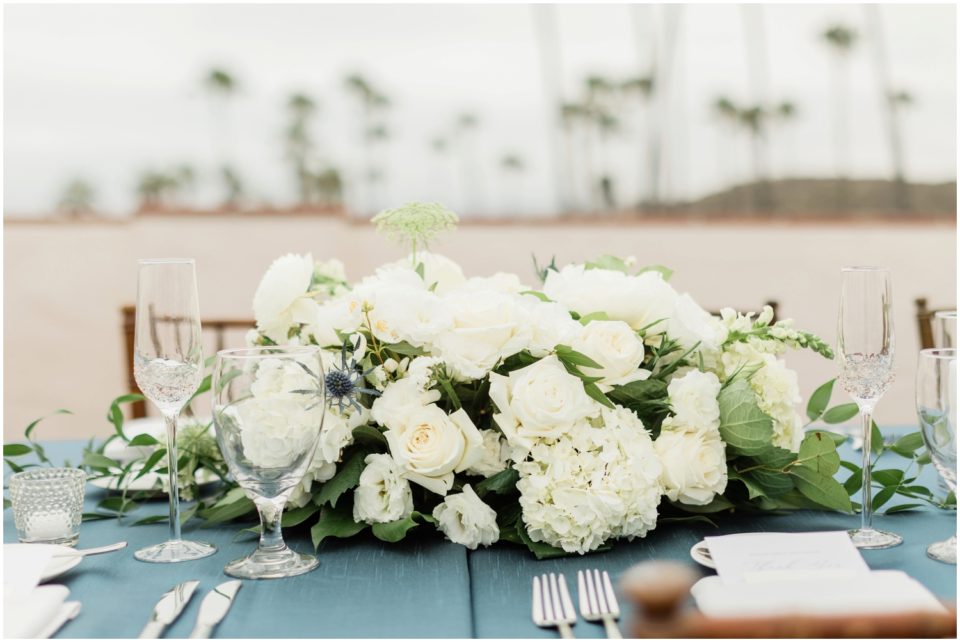 white floral centerpieces photo | Ole Hanson Beach Club San Clemente Wedding Photographer | © Kristine Marie Photography